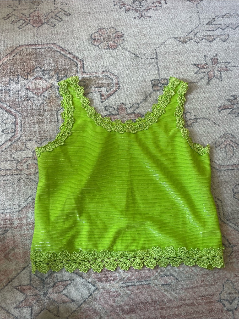 Green Y2k Lace Trim Sparkle Tank Top Fairycore Womens M